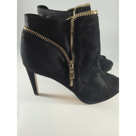 Ann Taylor black heel suede shoes with Gold zipper open toe size 8.5 - Picture 7 of 11